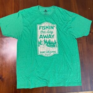 Disney Port Orleans Riverside Mickey Fishing Graphic T-Shirt Mens Size XL Green